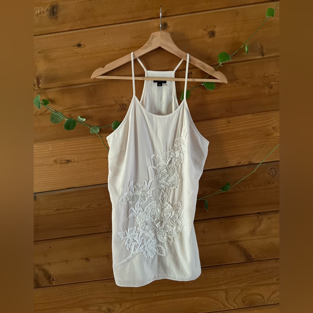 Ann Taylor White Fitted Embellished Camisole